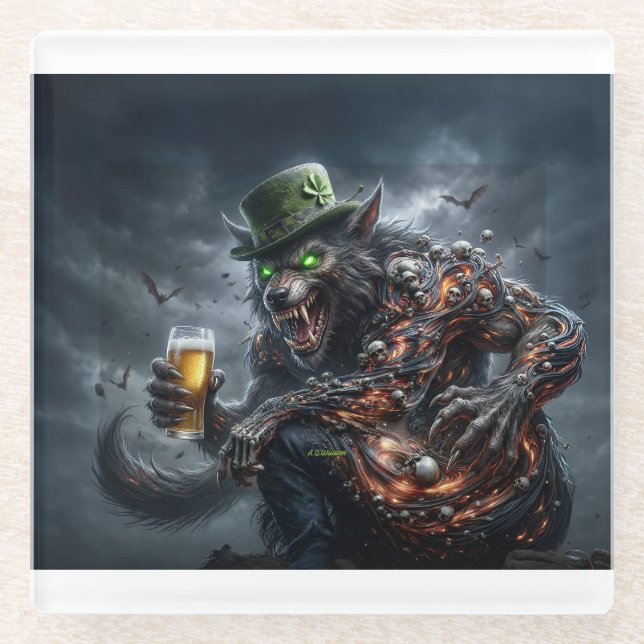 3 Arm Irischer Werwolf Glasuntersetzer (Vorderseite)