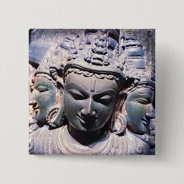 3 Asian Stone Faces Antique Statue Foto Stilvoll Button (Vorderseite)