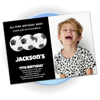 3 Balls Black Soccer Anniversaire Invitations avec