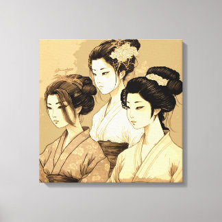 3 beautiful japanese girls leinwanddruck