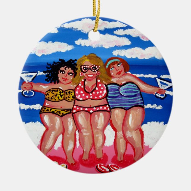 3 Best Friend Martini Beach Divas Runder Ornament (Vorne)