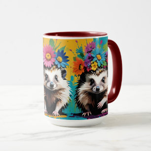 3 Bezaubernde Igel mit Blume Kronen Tasse