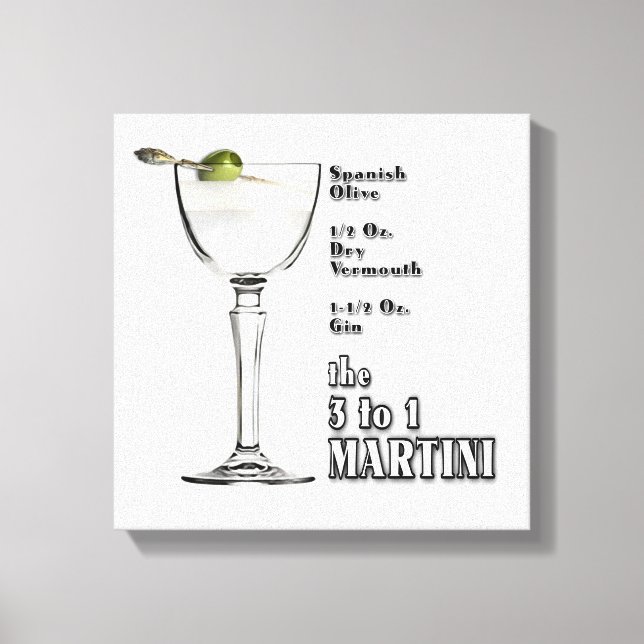 3 bis 1 (Nass) Martini Cocktail Rezept Art 12 "x12 Leinwanddruck (Vorderseite)