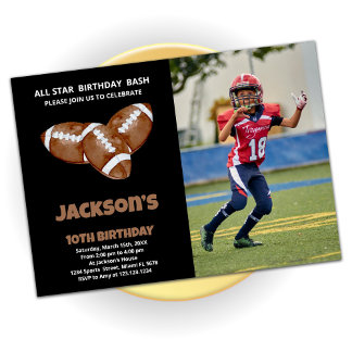 3 Black Brown Football Birthday Einladungen Foto