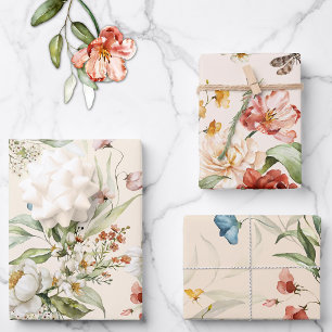 3 Blätter, Holländische Still Life Floral Art, 19" Geschenkpapier Set