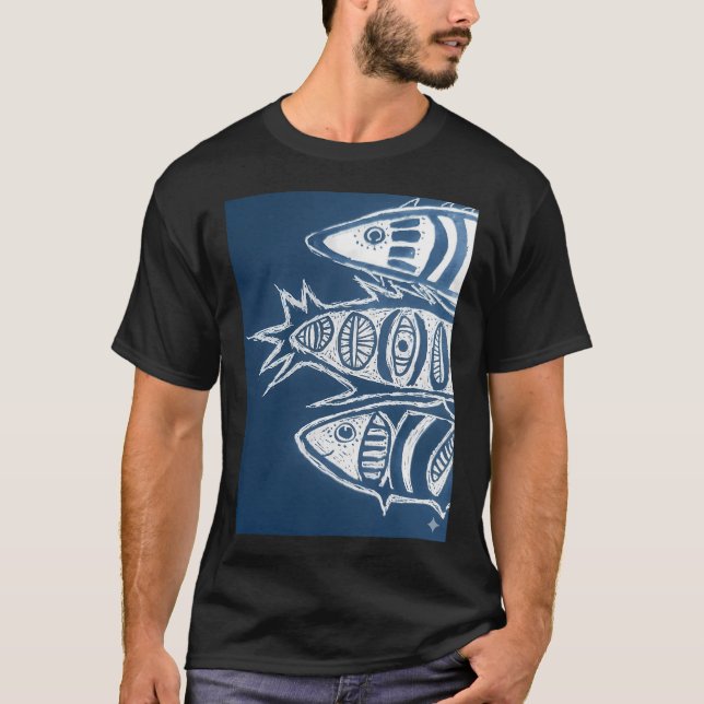3 Blaue Fische T-Shirt (Vorderseite)