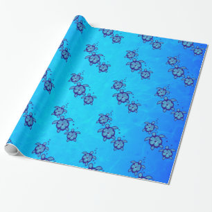 3 blaue Honu Schildkröten Geschenkpapier