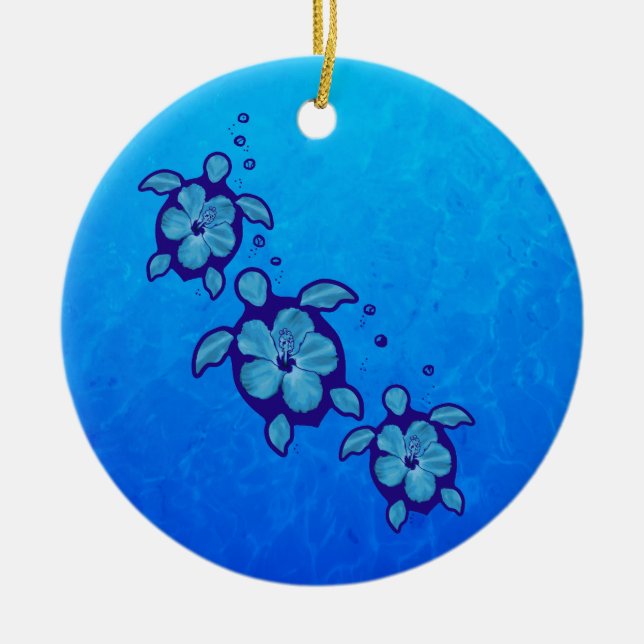 3 blaue Honu Schildkröten Keramik Ornament (Vorne)