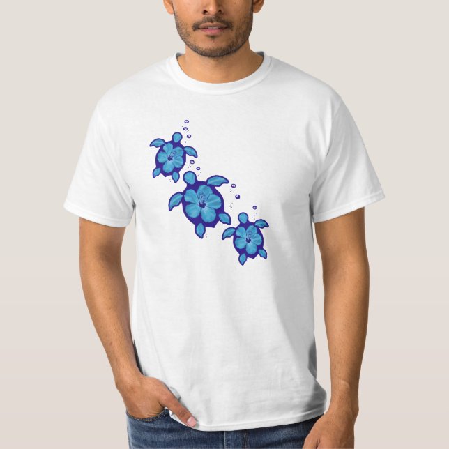 3 blaue Honu Schildkröten T-Shirt (Vorderseite)