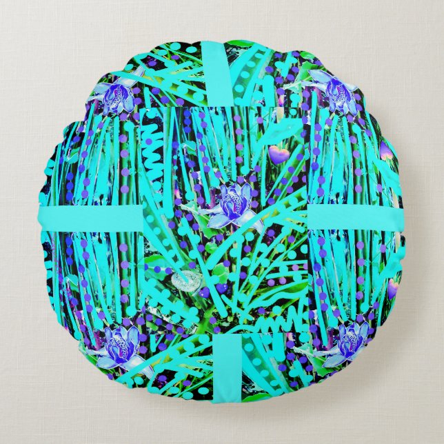 3 Blue Heart Moons & Wonder Blue Rose Rundkissen Rundes Kissen (Vorderseite)