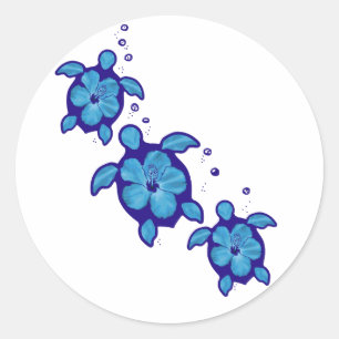 3 Blue Honu Turtles Runder Aufkleber