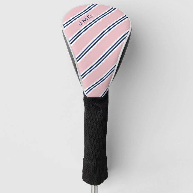 3-Buchstaben-Monogramm-Rosa und blaue Streifen Golf Headcover (Vorderseite)