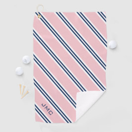 3-Buchstaben-Monogramm-Rosa und blaue Streifen Golfhandtuch