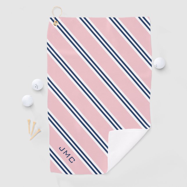 3-Buchstaben-Monogramm-Rosa und blaue Streifen Golfhandtuch (Insitu)
