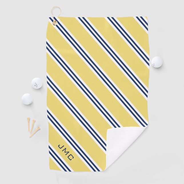 3-Buchstaben-Monogramm-Streifen Gelb und Blau Golfhandtuch (Insitu)