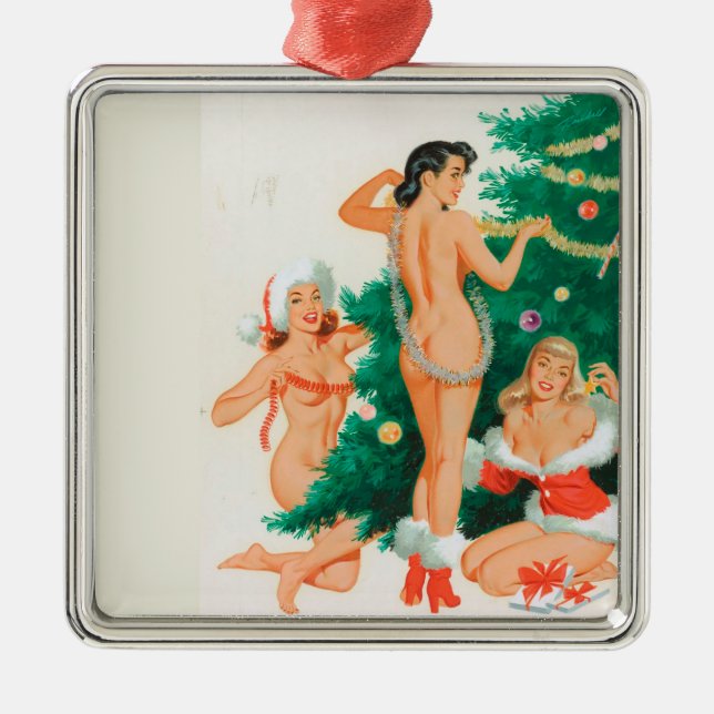 3 Button Up Girls trimmen einen Weihnachtsbaum Ornament Aus Metall (Vorne)