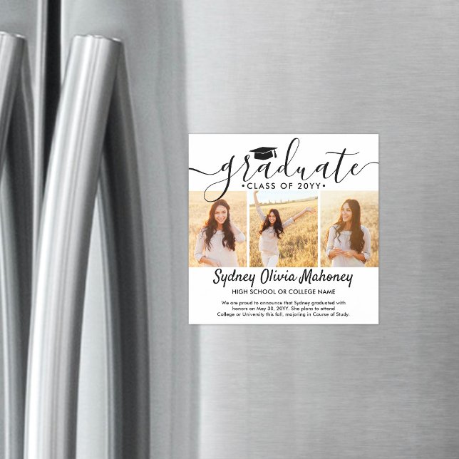 3 Carré photo Faire-part de graduation magnétique (Créateur téléchargé)