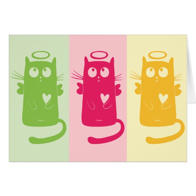 3 Cartes de vœux vierges avec chats angéliques (Devant Horizontal)