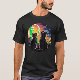 3 Cat Moon Howling Cats Kopf Funny Kitts for Men T-Shirt