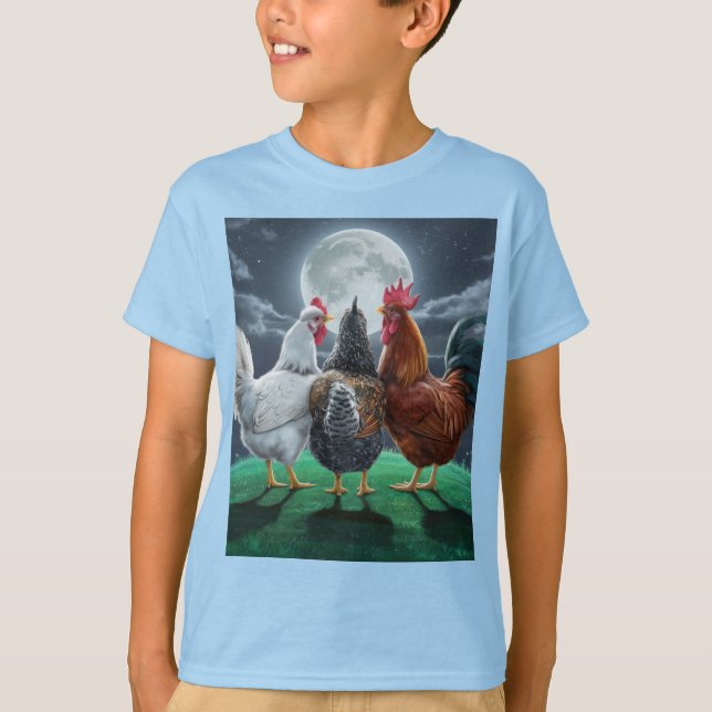 3 Chickens chilling out watching the moon  T-Shirt (Vorderseite)