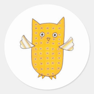 3 Chouettes Jaunes Volant Classic Sticker Rond