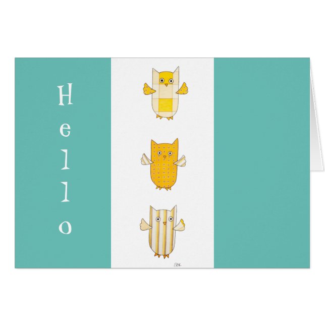 3 Chouettes jaunes Volant des Cartes pour notes bl (Devant horizontal)