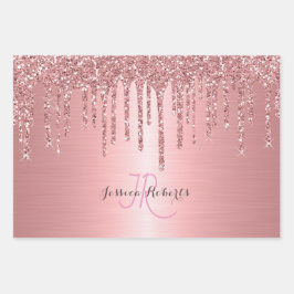 3 Color Chic Monogram Girl-Glitzer-Tropfen Geschenkpapier Set