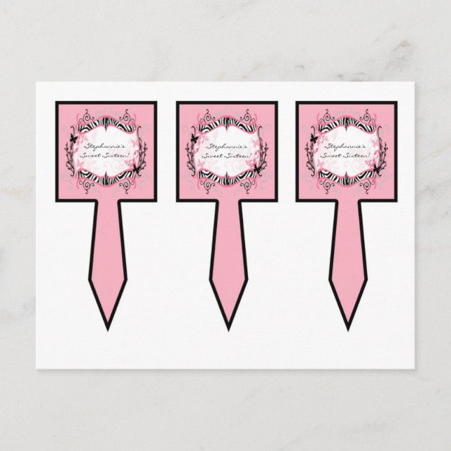 3 Cup Cake Picks Girly Butterfly Zebra Print Patt Postkarte (Vorderseite)