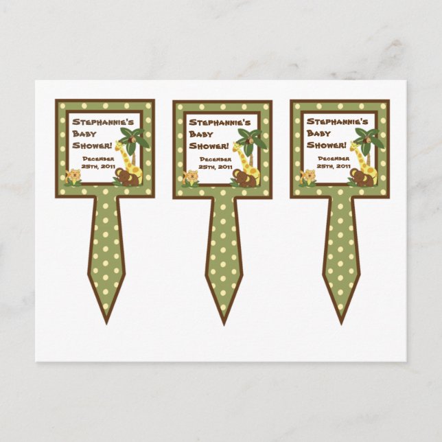 3 Cup Cake Picks Jungle Babys Einladungspostkarte (Vorderseite)