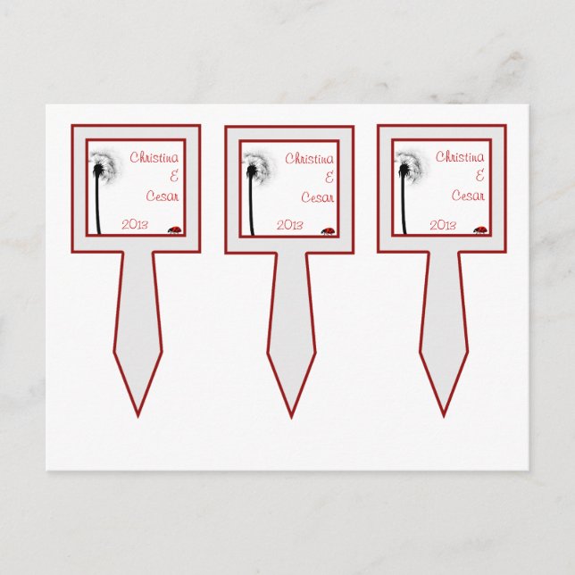 3 Cup Cake Picks Lady Bug on Dandelion Red Silhoue Postkarte (Vorderseite)