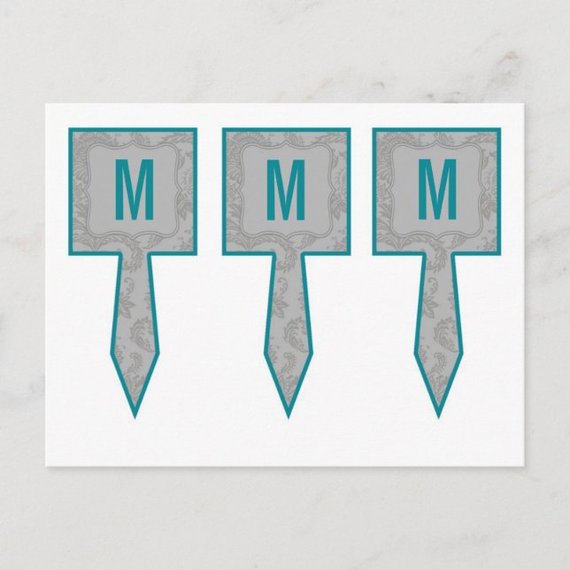 3 Cup Cake Picks Moderne Grau Damasle Spitzenprint Postkarte (Vorderseite)