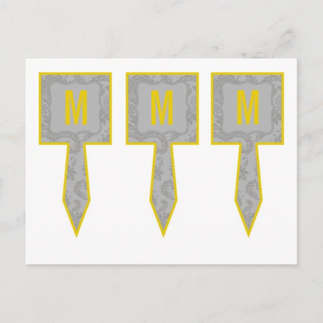 3 Cup Cake Picks Moderne Grau Damasle Spitzenprint Postkarte (Vorderseite)