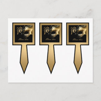 3 Cup Cake Picks Sweet 16 Gold Black Party Einladungspostkarte