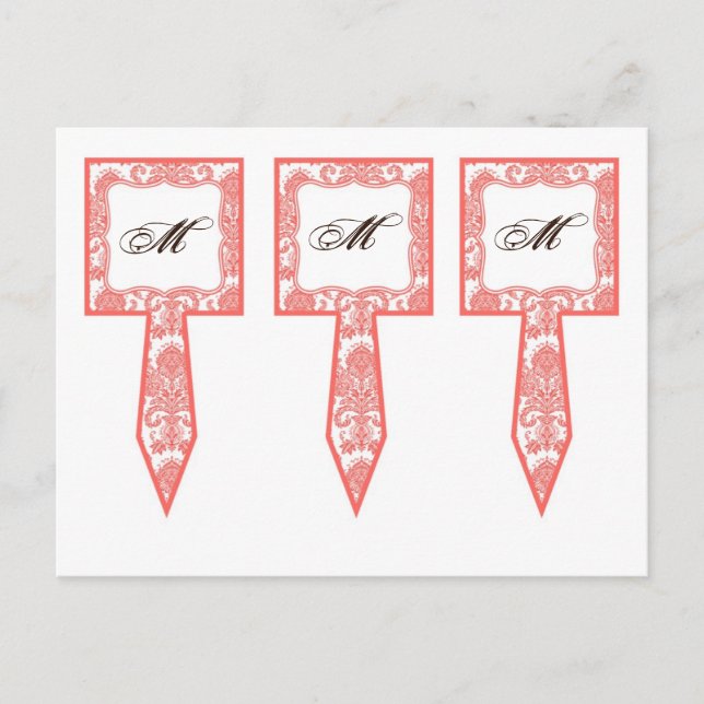 3 Cup Kuchen Picks Koralle Button Weiße Damaske Sc Postkarte (Vorderseite)