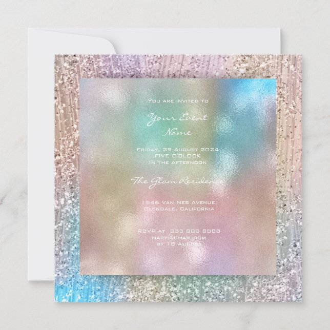 3-D Blue Pink Ombre Tiffany Pastel Crystals Green Einladung (Vorderseite)