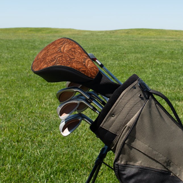 3-D braunes Blumenmuster aus Leder Golf Headcover (In SItu)