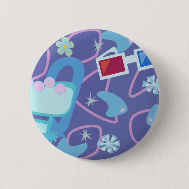 3-D Brille Fünfziger Boomerang-Muster Button (Vorderseite)