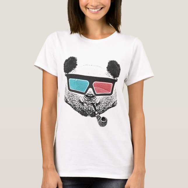 3-D Gläser des Vintagen Pandas T-Shirt (Vorderseite)