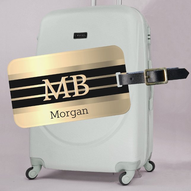 3-D Gold Monogramm/Name, Schwarz/Gold Streifen, Go Gepäckanhänger (Von Creator hochgeladen)