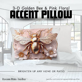 3-D Goldene Biene und rosa Blütenpilz Dekokissen