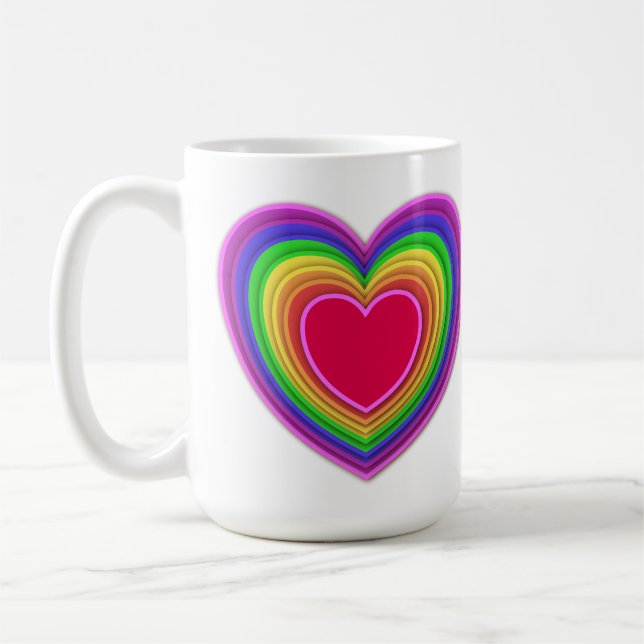 3-d Lagen Herz in Regenbogenfarben Kaffeetasse (Links)