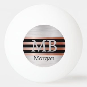 3-D Monogramm/Name Bk/Rose Goldstreifen auf Silber Tischtennisball
