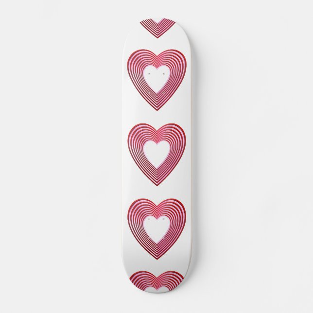 "3-D" Rote und rosa Herzen Skateboard (Vorderseite)