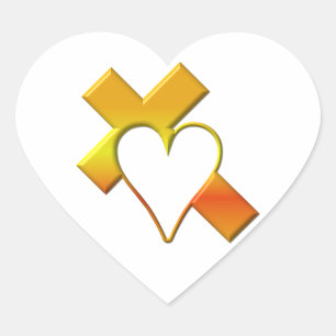"3-D" Yellow Cross with Heart Herz-Aufkleber