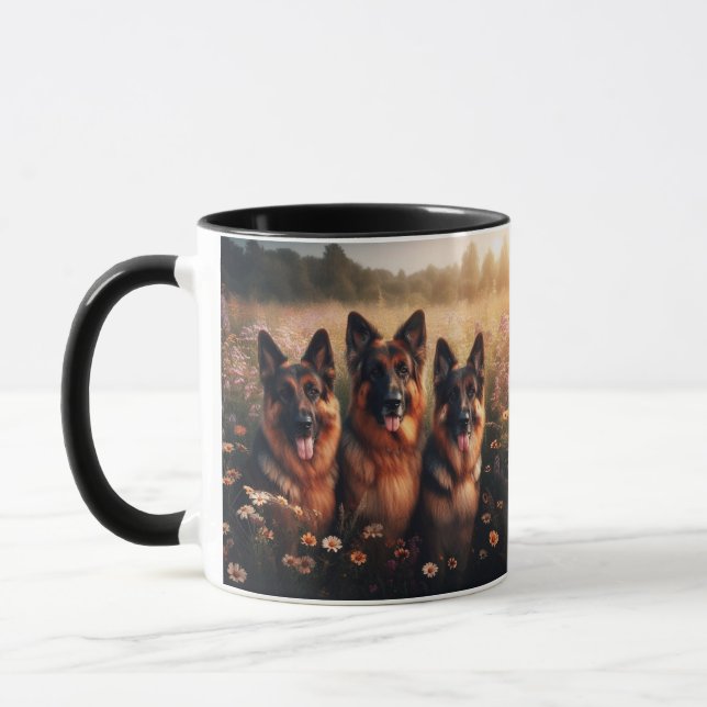 3 Deutsche Hirten auf dem Gebiet der Wildblumen Tasse (Links)