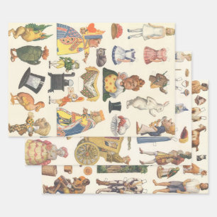 3 Différentes scènes de poupées en papier victorie