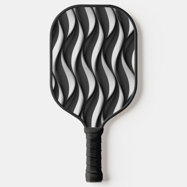 3 Dimensionen Wavy Black and White Muster Pickleball Schläger (Vorderseite)