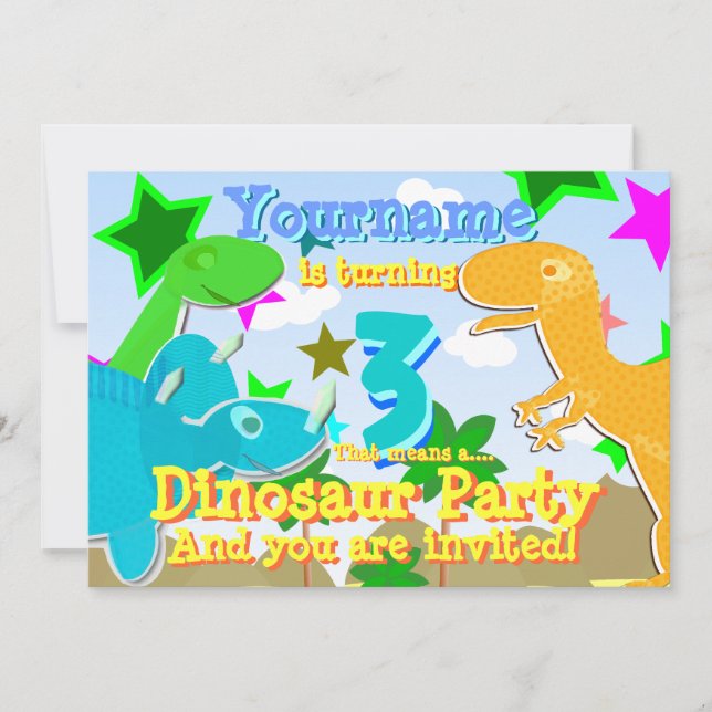 3 dinosaures Invitations de fête d'anniversaire (Devant)