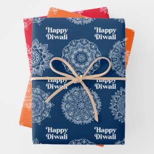 3 Diwali Rangoli Designs zum Verpacken von Papierb Geschenkpapier Set