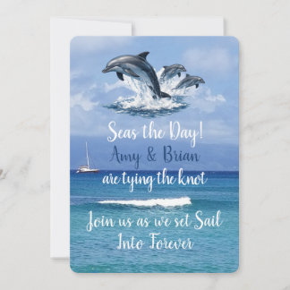 3 Dolphins Ocean Wedding Invite Seas the Day Einladung